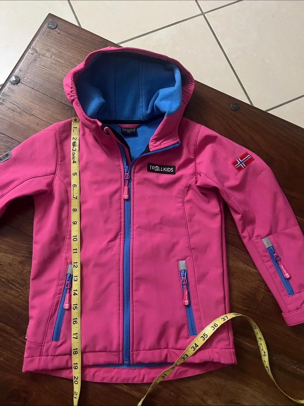 Trollkids Pink Jacket with Blue Trim